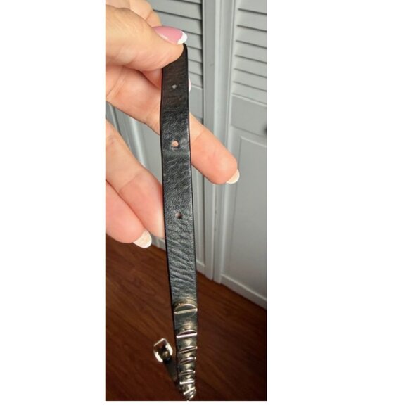 Faux Leather Black Bracelet with Gold tone Screw details and Buckle Closure - Picture 5 of 7